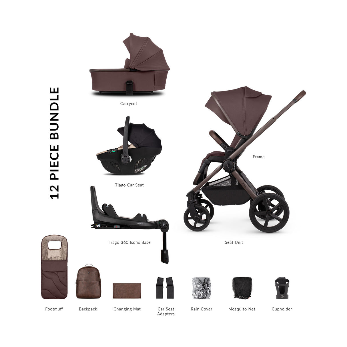 Venicci Upline 2 SE 3-in-1 Tiago + 360 Base Travel System Bundle - Burgundy