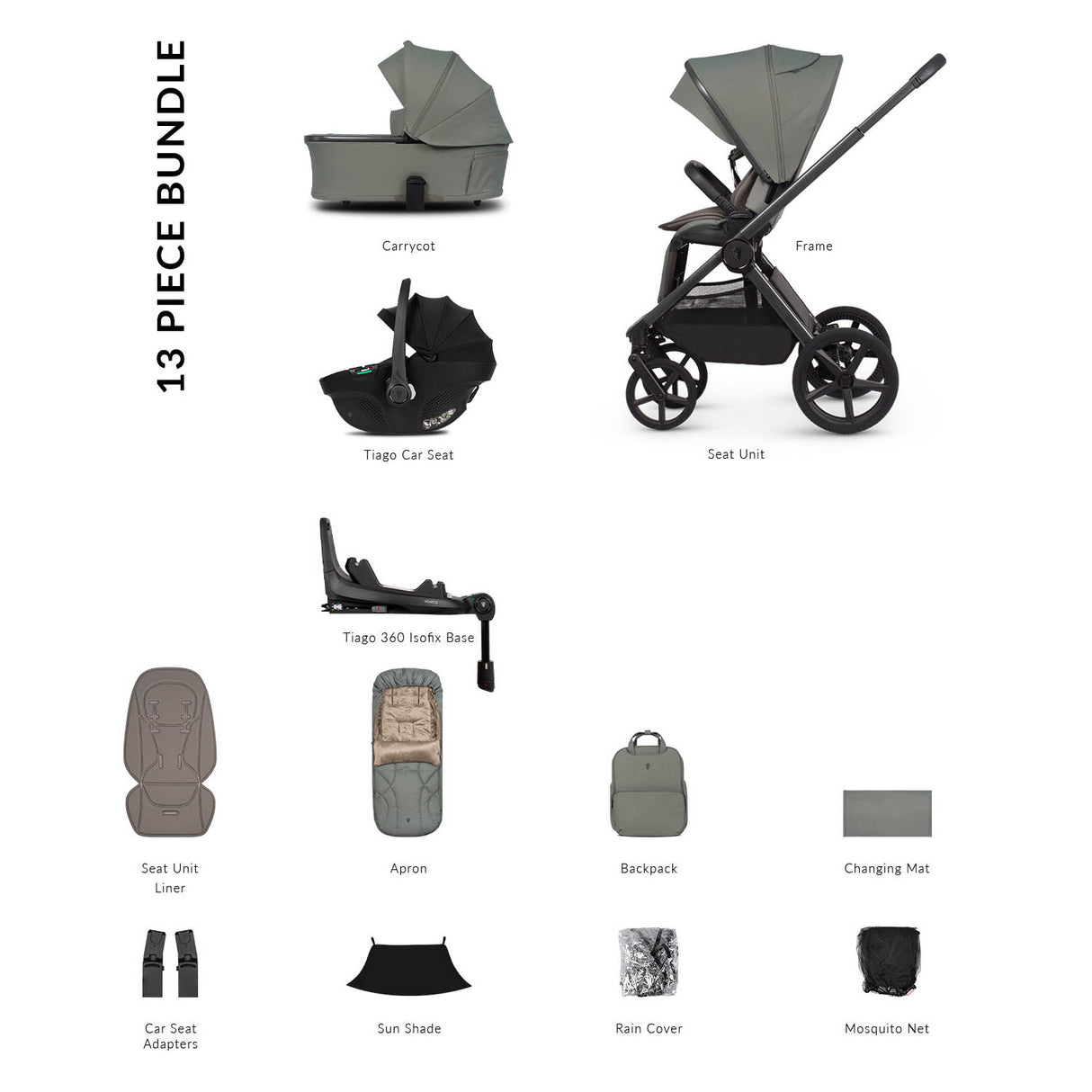 Venicci Upline 3 Luxury 4in1 Tiago Car Seat & 360 Base Bundle - Aloe