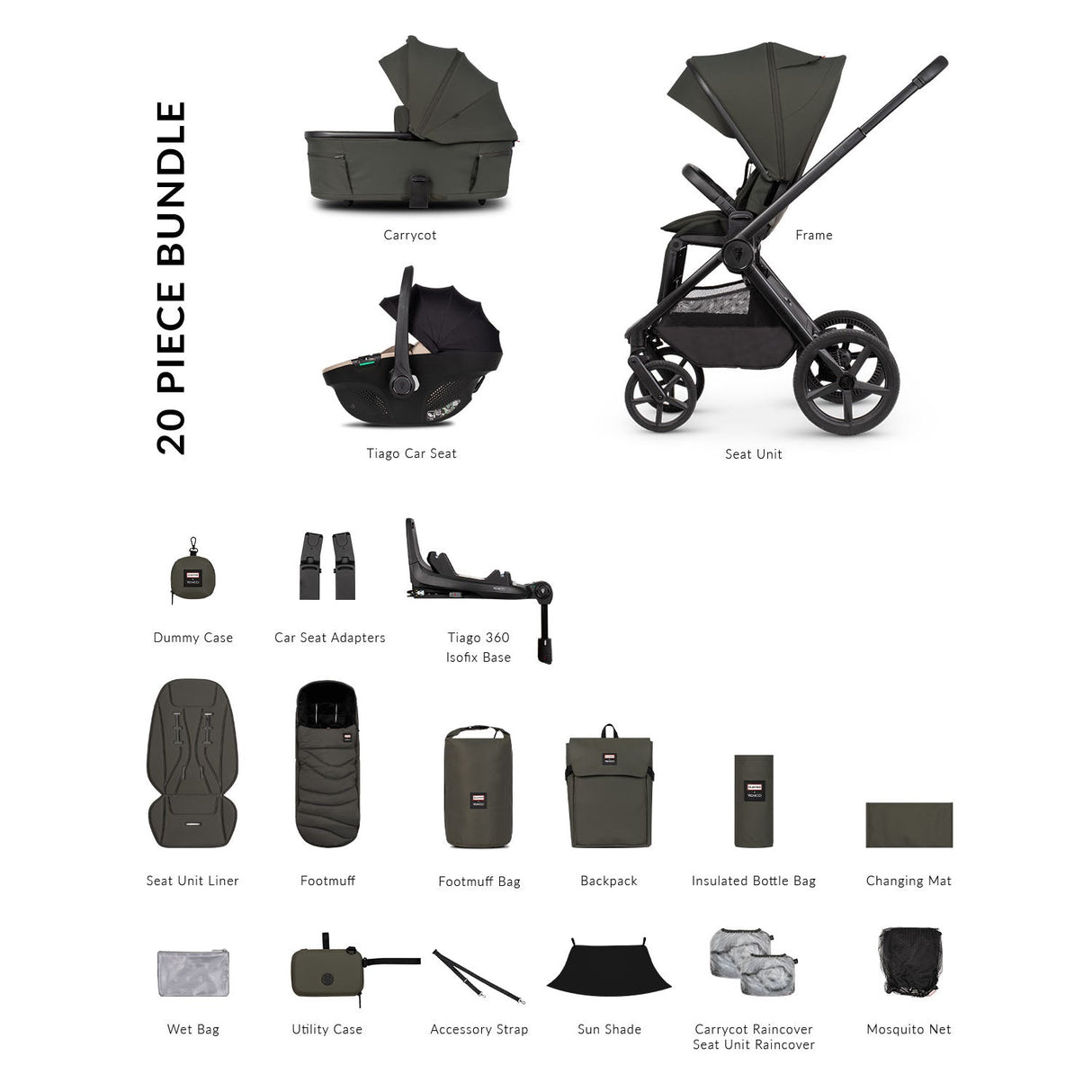 Venicci x Hunter Upline 3 Luxury 4in1 Tiago Car Seat & 360 Base Bundle - Dark Olive