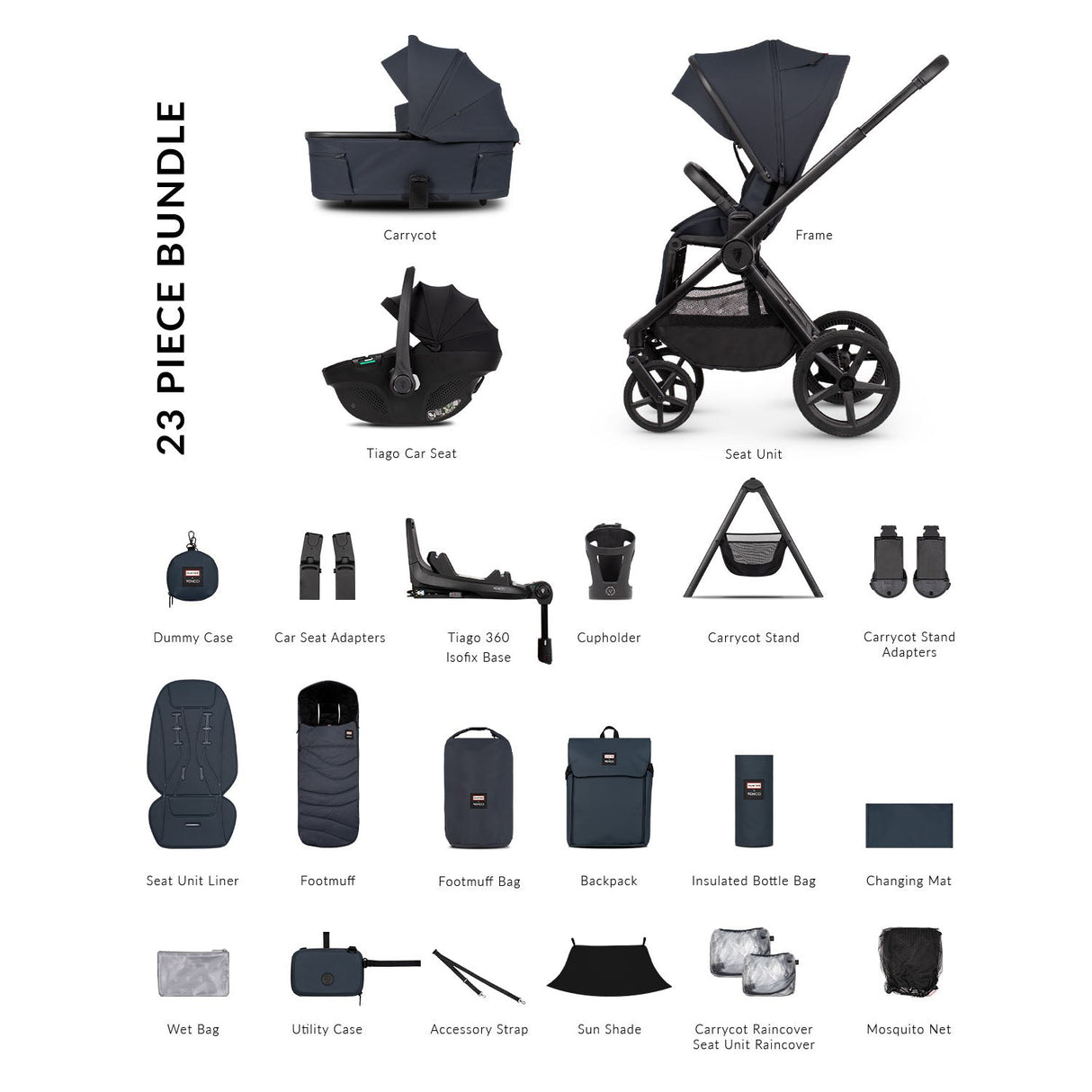 Venicci x Hunter Upline 3 Ultimate 4in1 Plus Tiago Car Seat & 360 Base Bundle - Navy