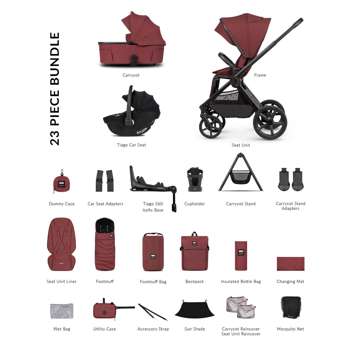 Venicci x Hunter Upline 3 Ultimate 4in1 Plus Tiago Car Seat & 360 Base Bundle - Red