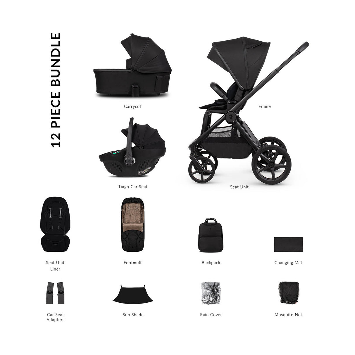 Venicci Upline 3 Comfort 3in1 Tiago Car Seat Bundle - Onyx