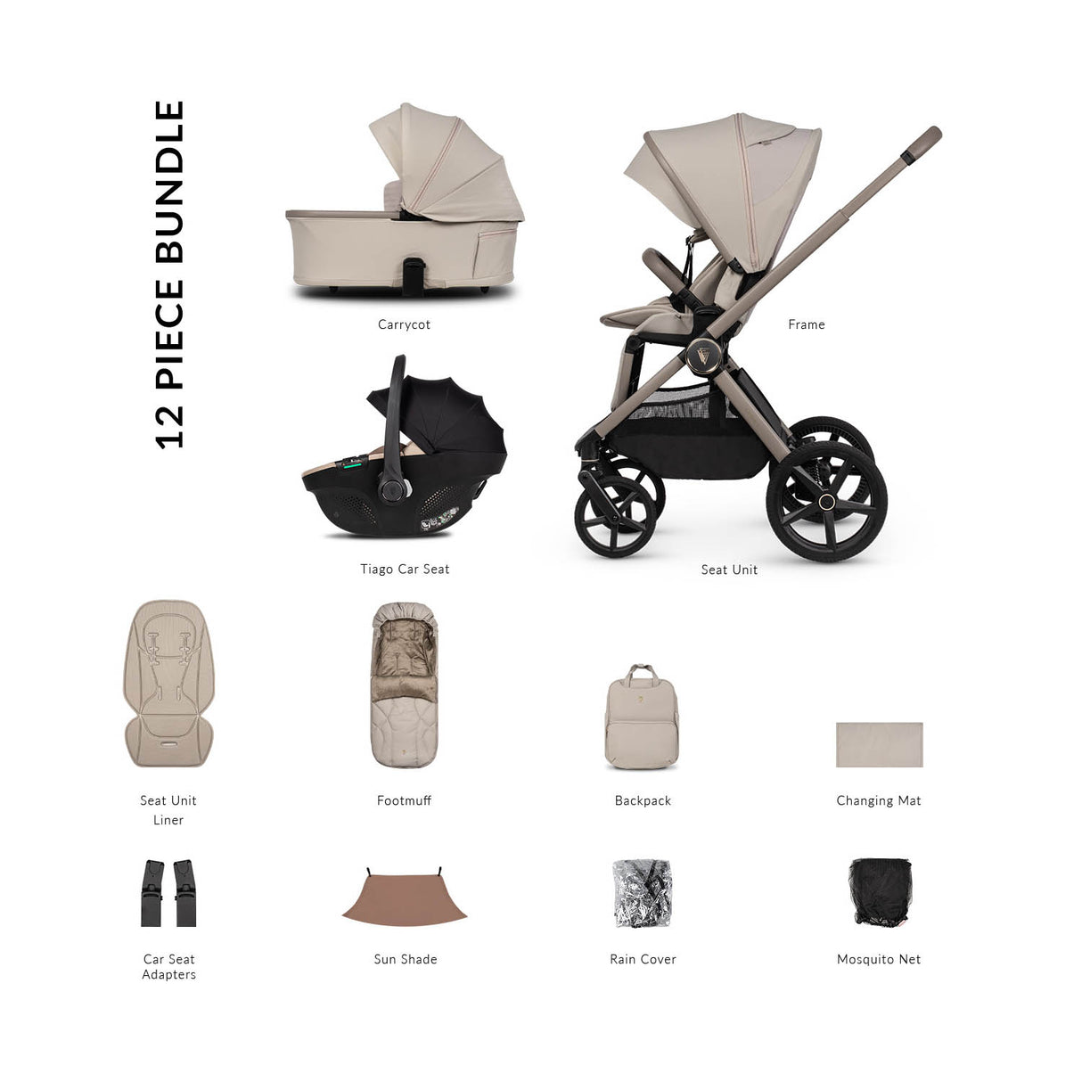 Venicci Upline 3 Comfort 3in1 Tiago Car Seat 360 Bundle - Pebble
