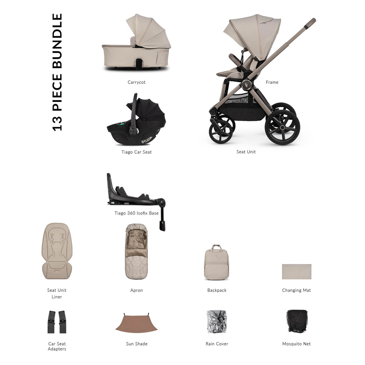 Venicci Upline 3 Luxury 4in1 Tiago Car Seat & 360 Base Bundle - Pebble