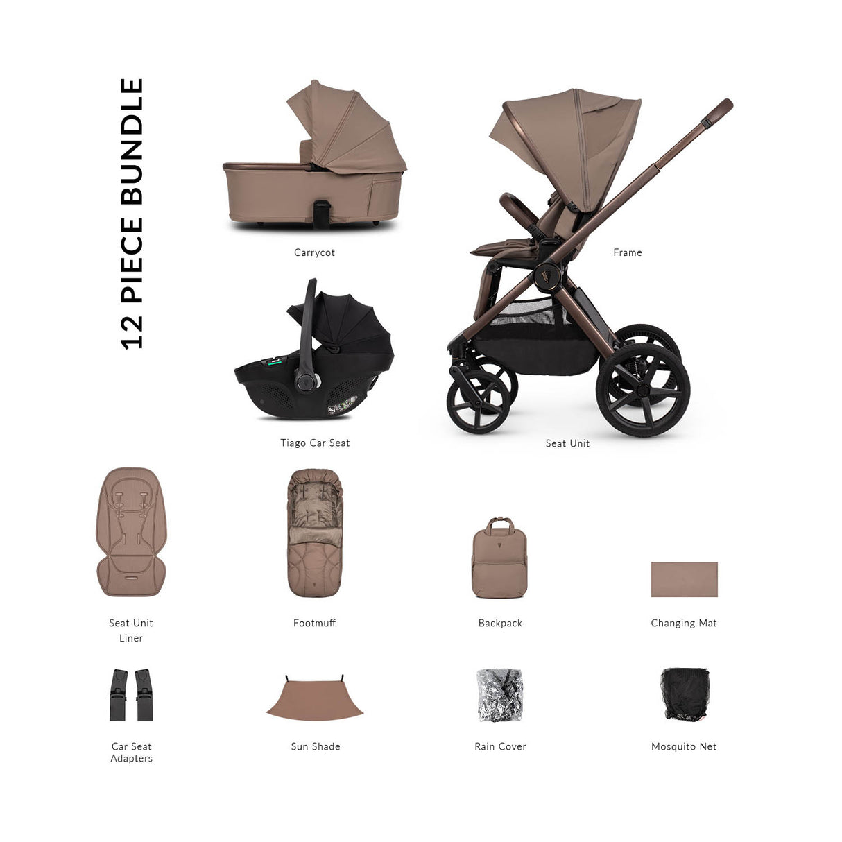 Venicci Upline 3 Comfort 3in1 Tiago Car Seat Bundle - Sand