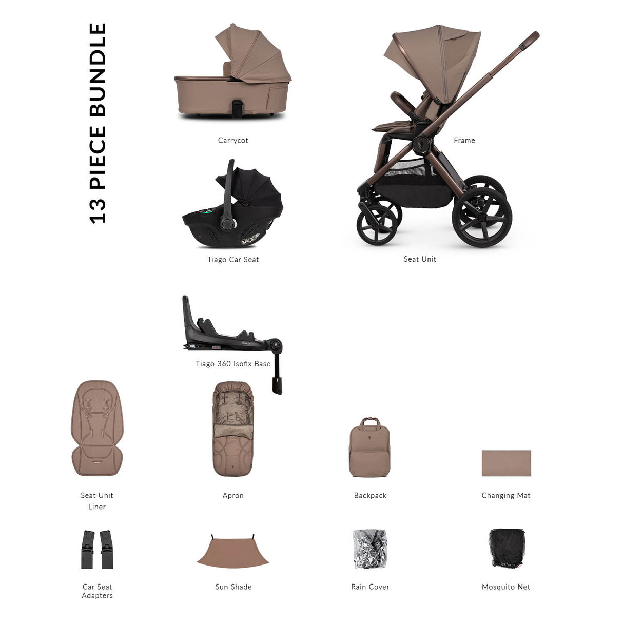 Venicci Upline 3 Luxury 4in1 Tiago Car Seat & 360 Base Bundle - Sand