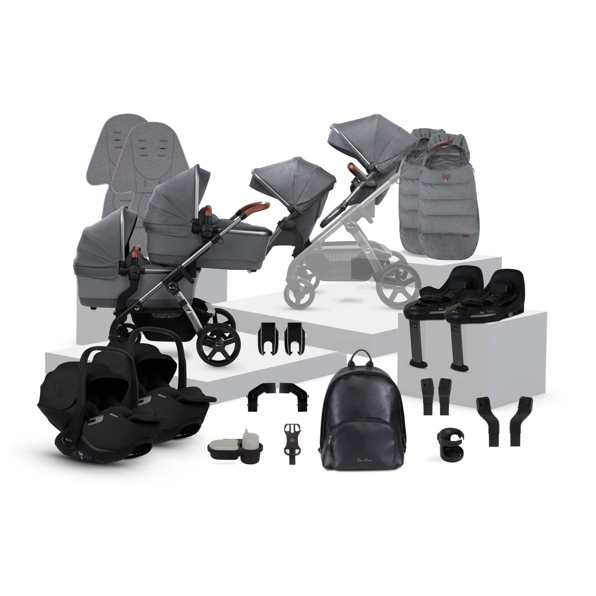 Silver Cross Wave 3 Twin Travel System Bundle - Lunar