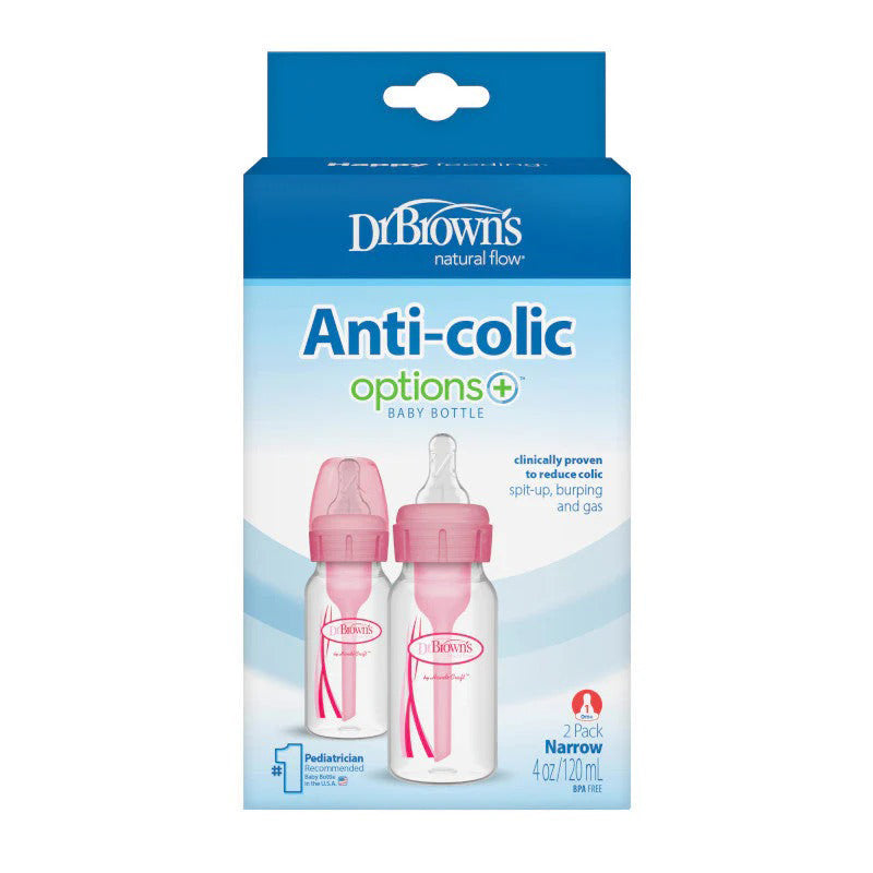 Dr Brown's Options+ Narrow Neck Bottle Pink 120ml 2Pk