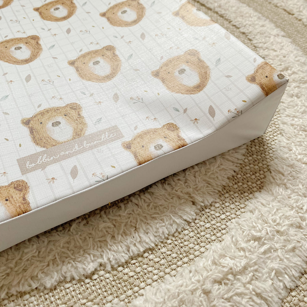 Anti-Roll Wedge Baby Changing Mat - Bru Bear Print