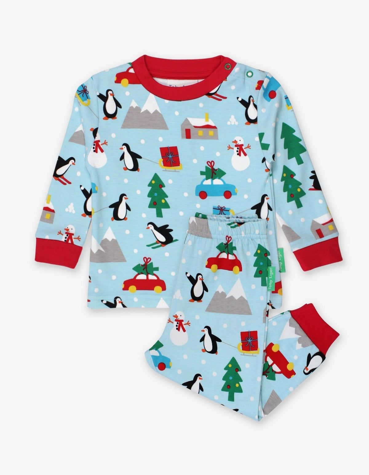 Toby Tiger Organic Penguin's Christmas Print Adult Pyjamas