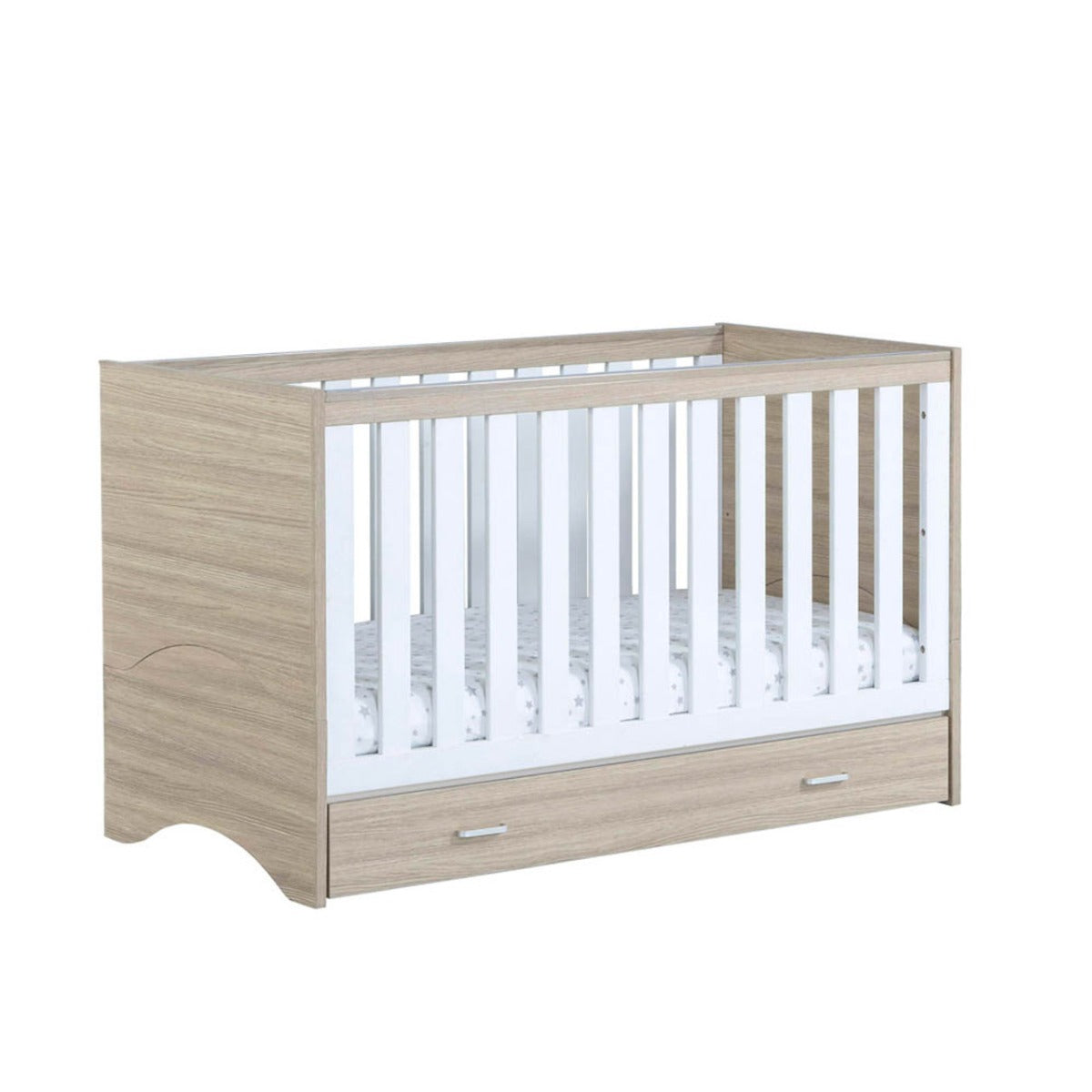 Babymore Veni Cot Bed With Drawer - Oak White
