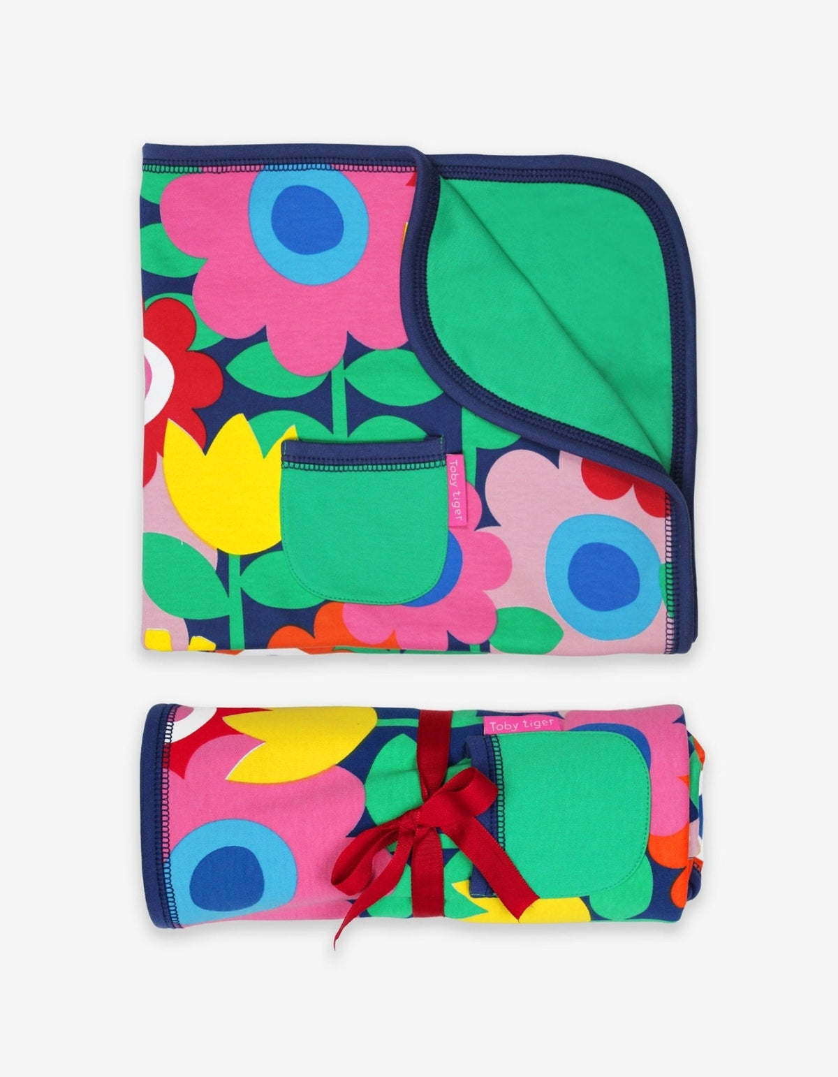Toby Tiger Organic Navy Flower Power Blanket