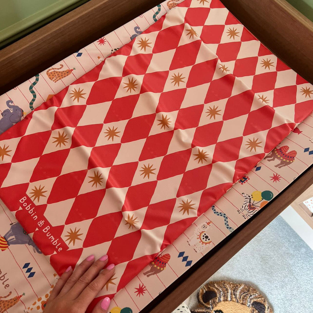 Travel Changing Mat - Red Harlequin