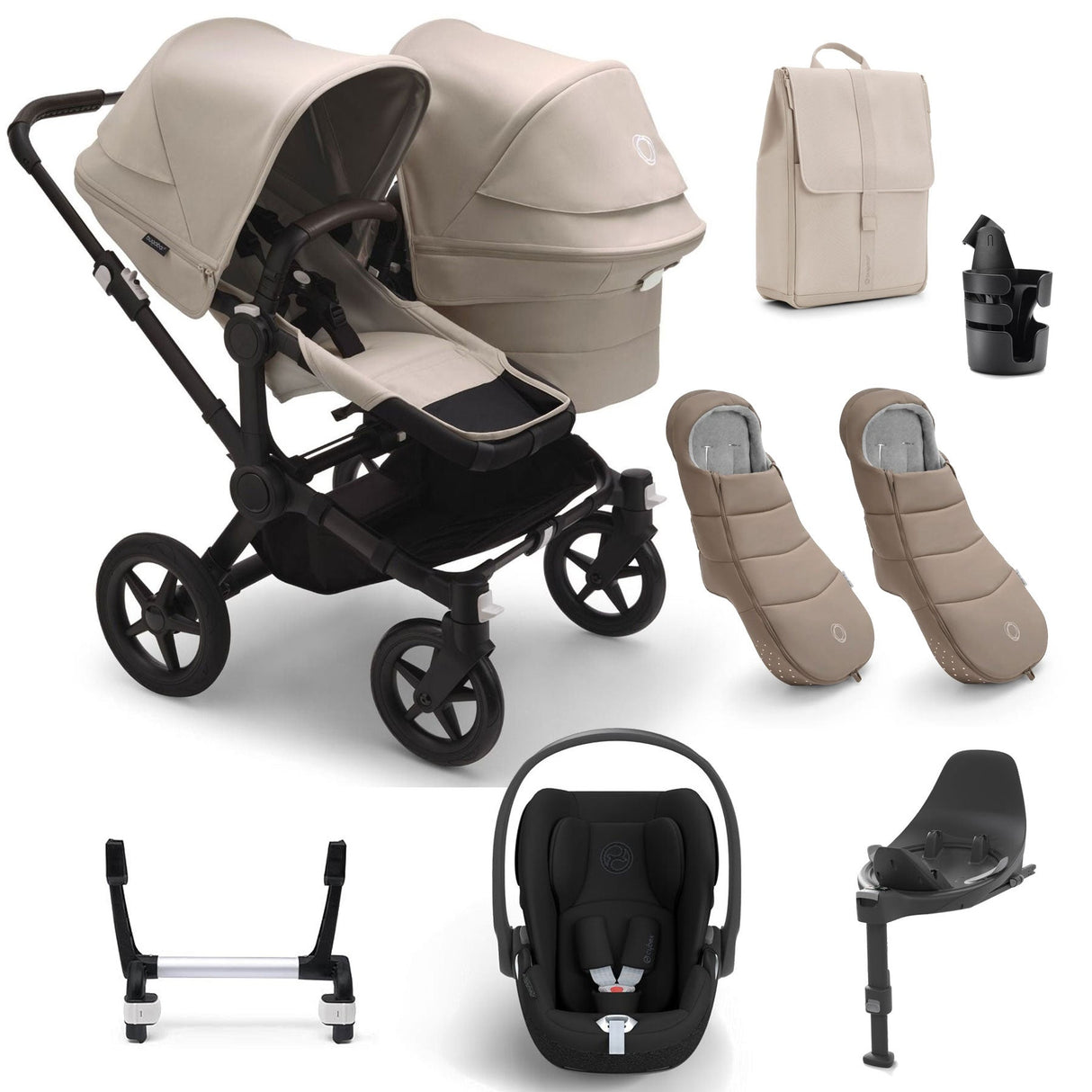 Bugaboo Donkey 5 Duo Ultimate Cybex Cloud T Travel System - Desert Taupe