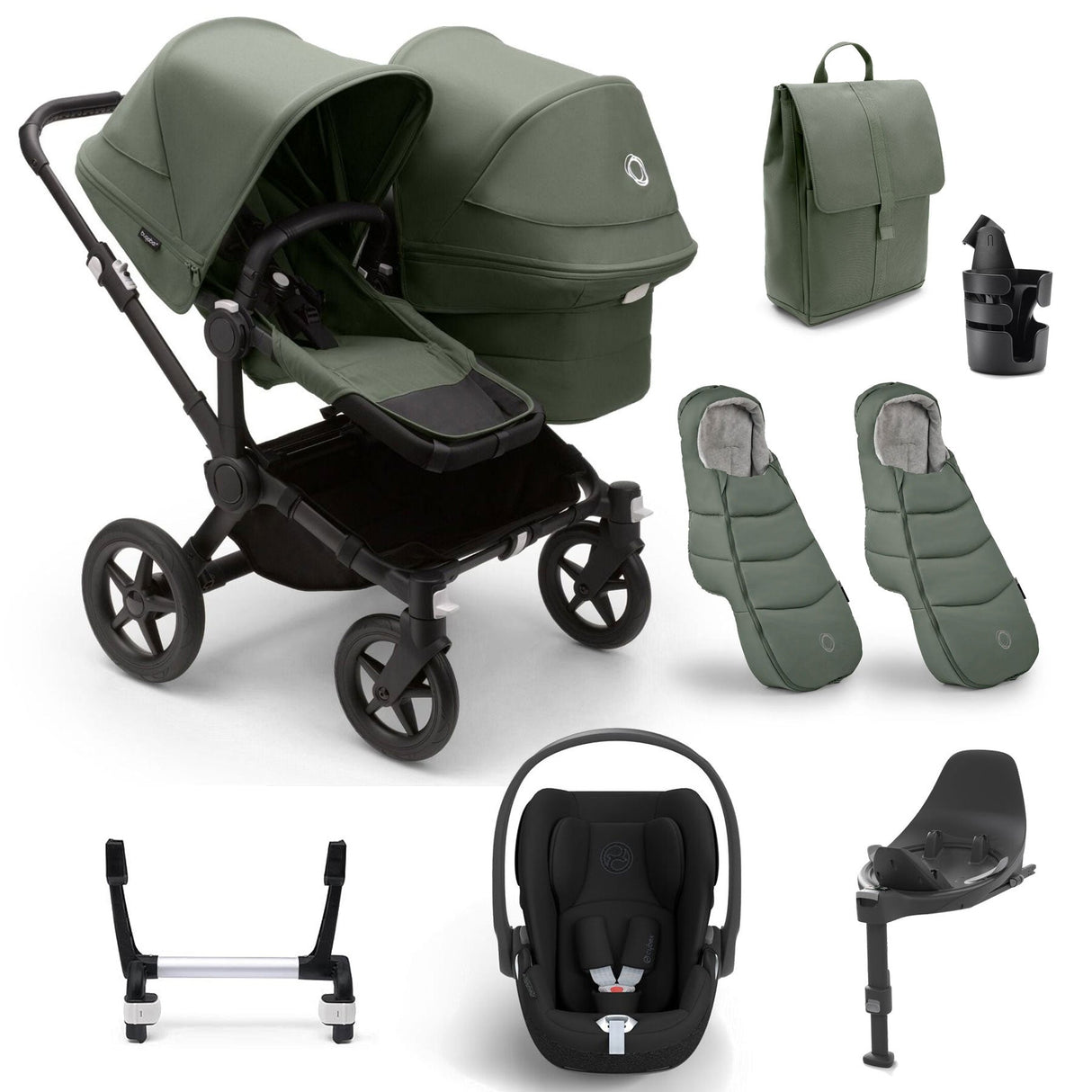 Bugaboo Donkey 5 Duo Ultimate Cybex Cloud T Travel System - Forest Green