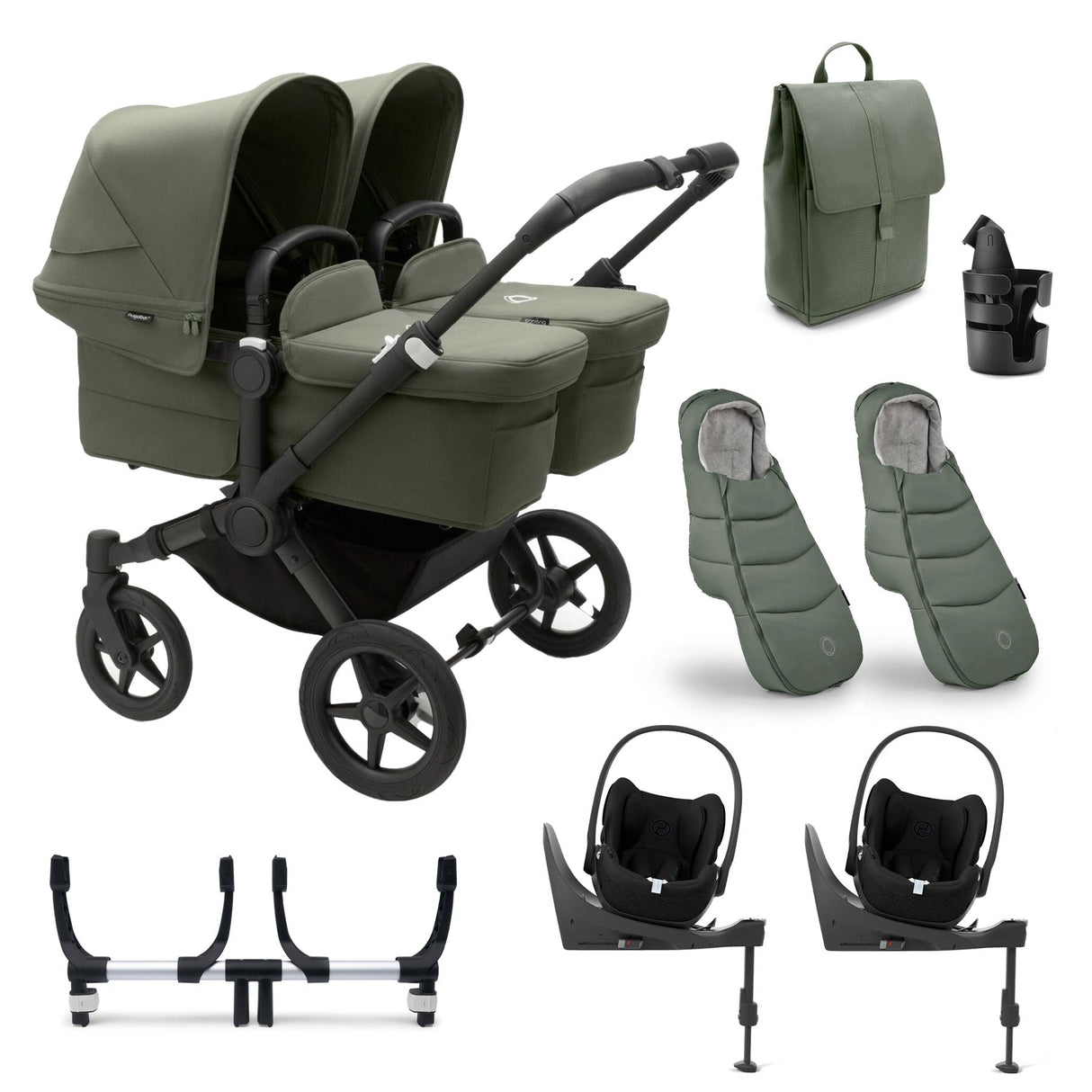 Bugaboo Donkey 5 Twin Ultimate Cybex Cloud T Travel System - Forest Green