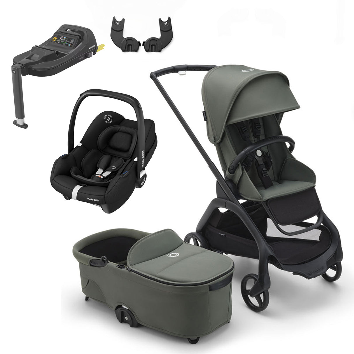 Bugaboo Dragonfly Travel System with Maxi-Cosi Cabriofix i-Size + Isofix Base - Black/Forest Green