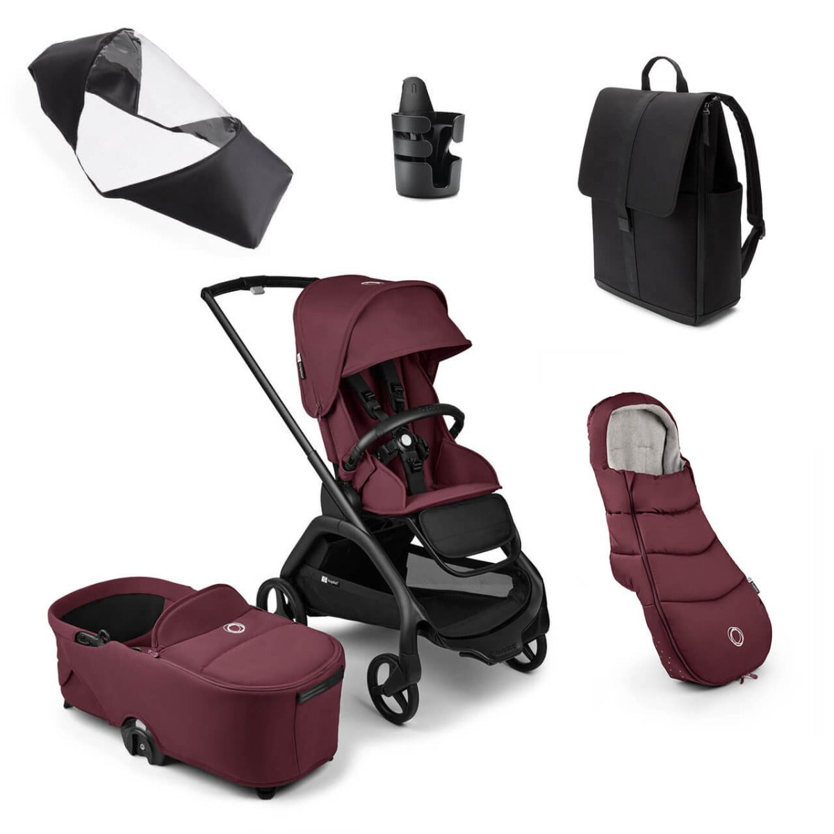 Bugaboo Dragonfly Essential Bundle - Black/Dark Cherry