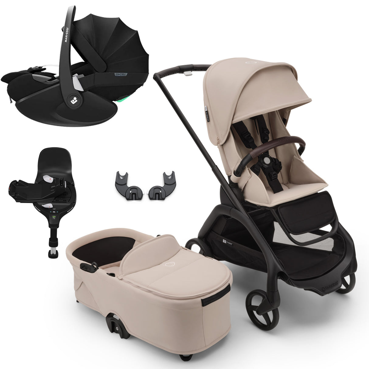 Bugaboo Dragonfly Travel System with Maxi-Cosi Pebble 360 Pro2 + Rotating/Sliding Base - Black/Desert Taupe