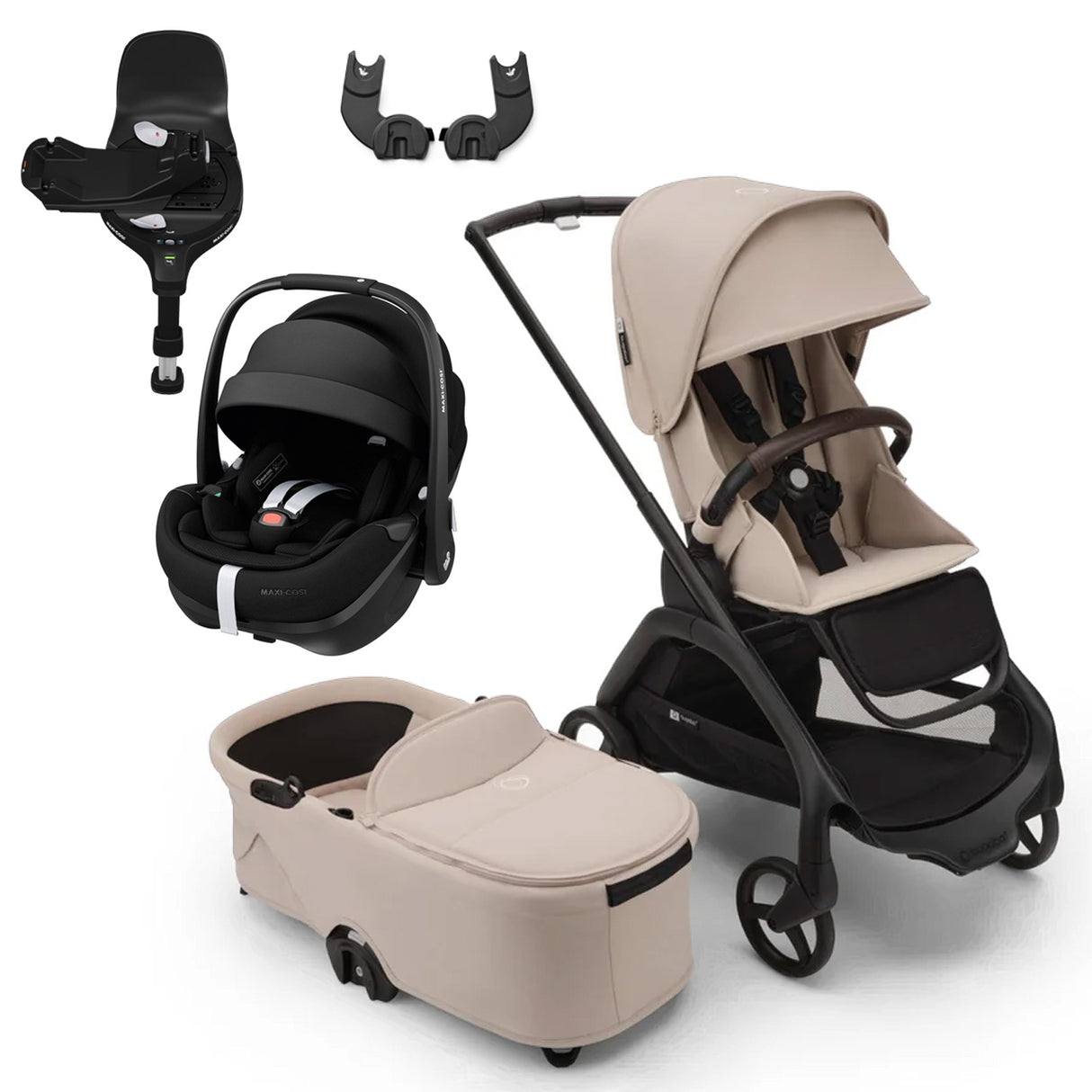 Bugaboo Dragonfly Travel System with Maxi-Cosi Pebble 360 Pro2 + Rotating/Sliding Base - Black/Desert Taupe