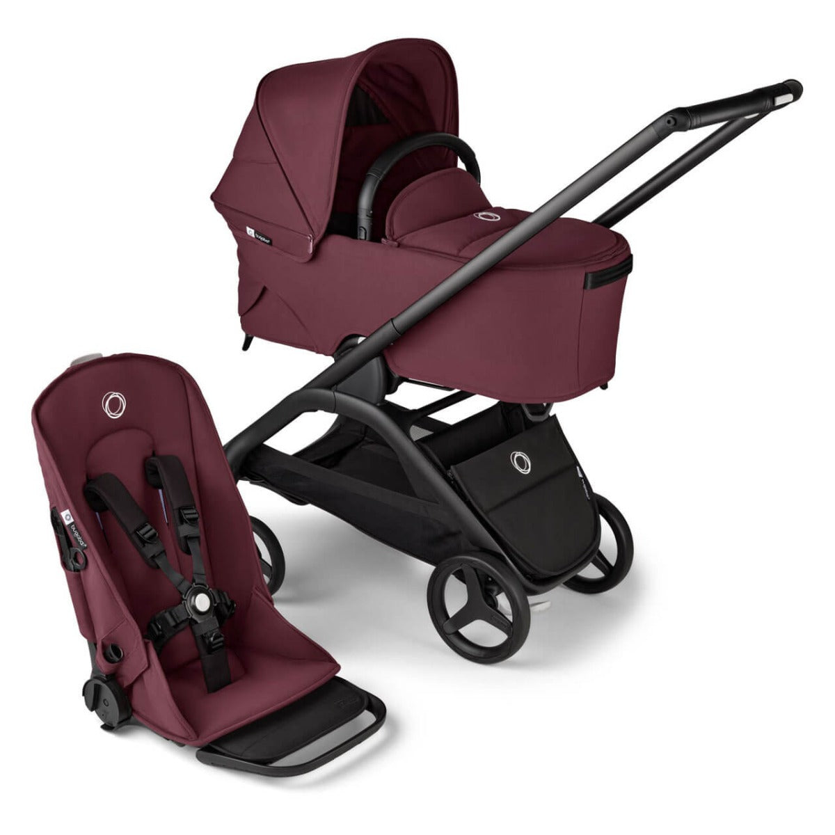 Bugaboo Dragonfly Ultimate Maxi-Cosi Cabriofix i-Size Travel System Bundle - Black/Dark Cherry