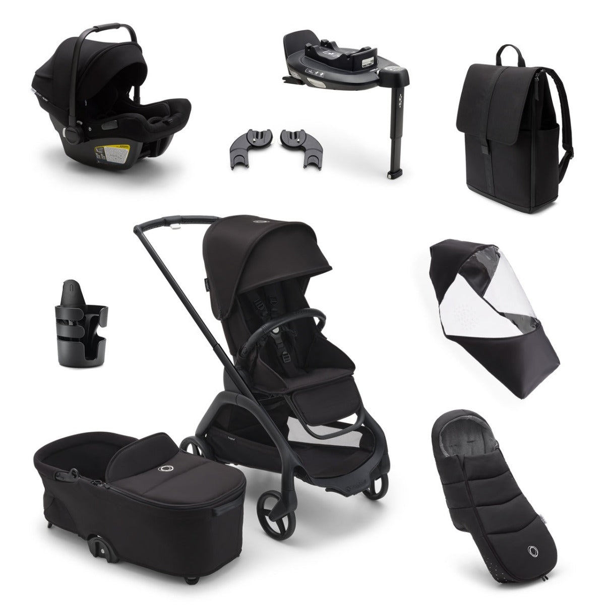 Bugaboo Dragonfly Ultimate Turtle Air 360 Travel System Bundle - Black/Midnight Black