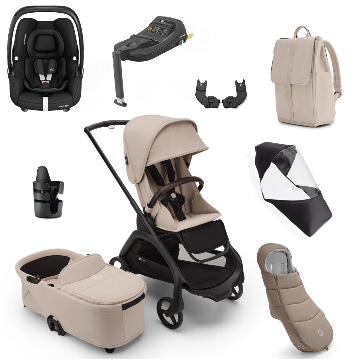 Bugaboo Dragonfly Ultimate Maxi-Cosi Cabriofix i-Size Travel System Bundle - Black/Desert Taupe