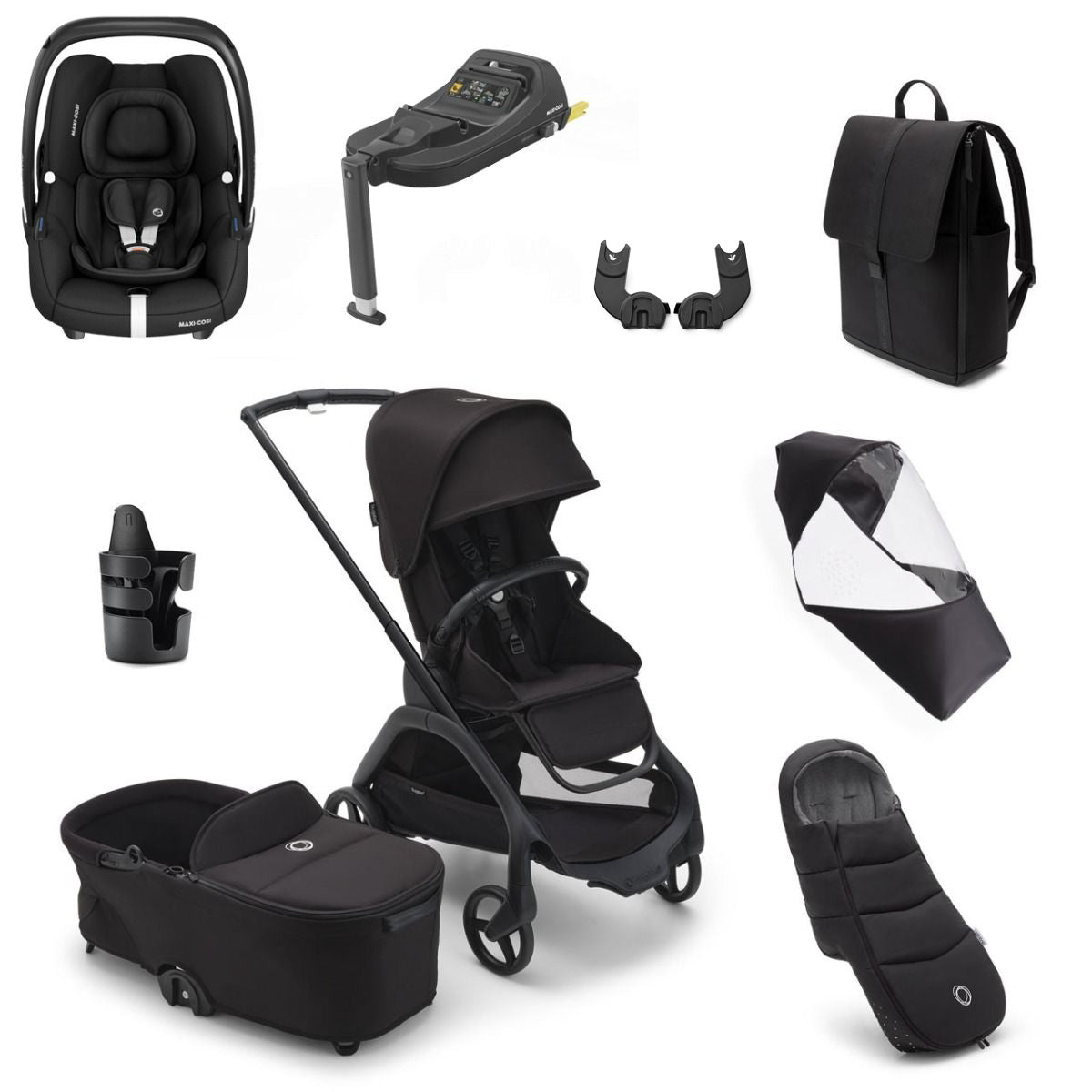 Bugaboo Dragonfly Ultimate Maxi-Cosi Cabriofix i-Size Travel System Bundle - Black/Midnight Black