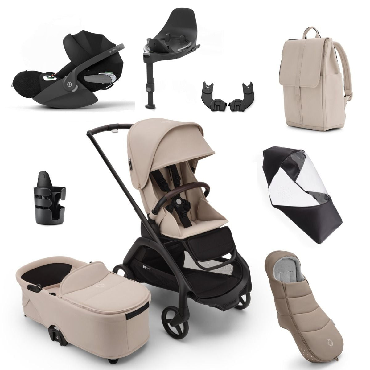 Bugaboo Dragonfly Ultimate Cybex Cloud T Travel System Bundle - Black/Desert Taupe