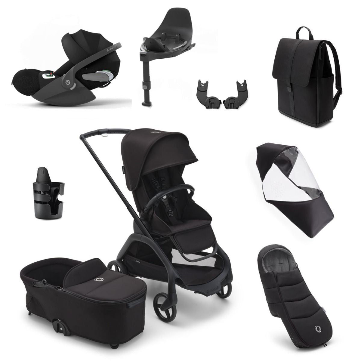 Bugaboo Dragonfly Ultimate Cybex Cloud T Travel System Bundle - Black/Midnight Black