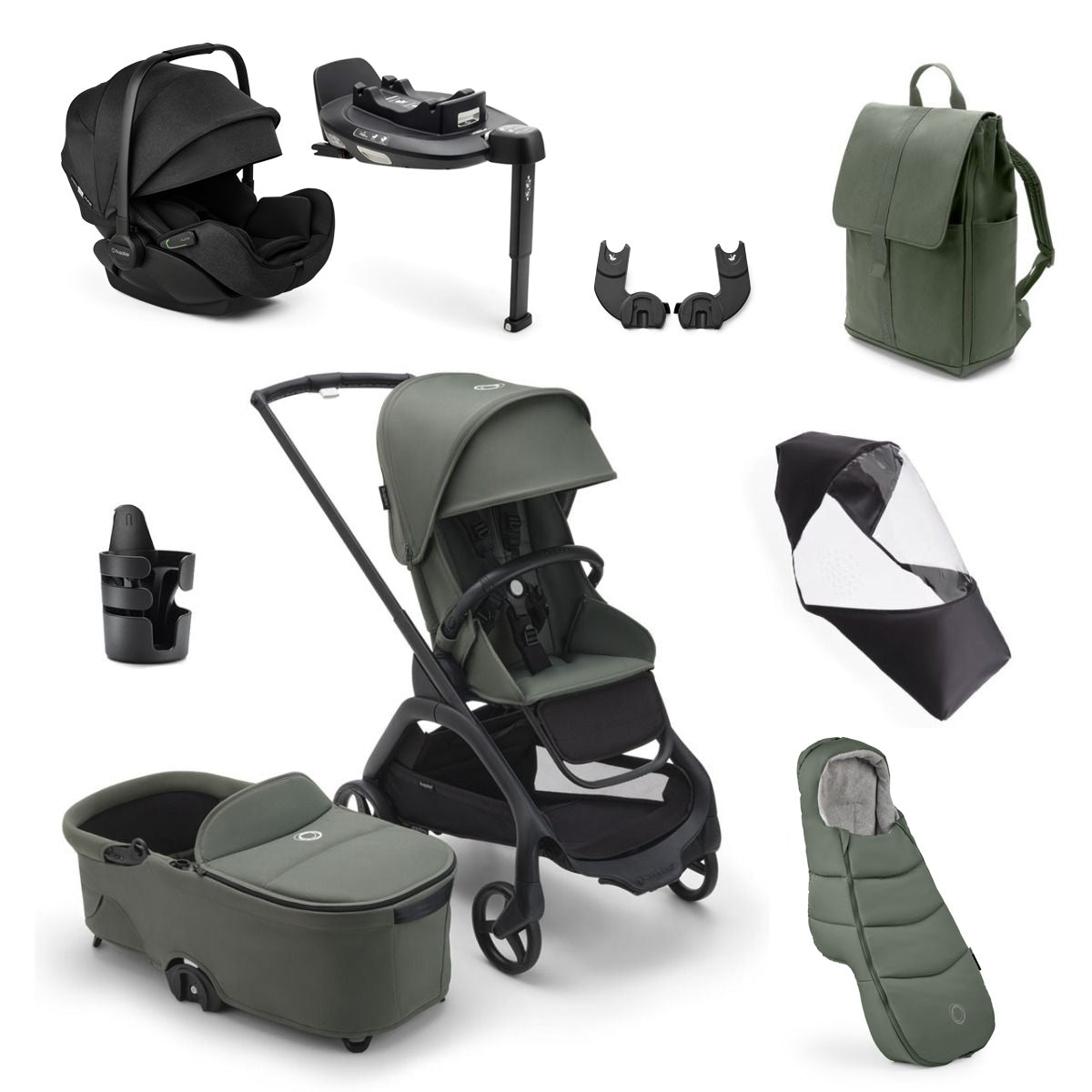 Bugaboo Dragonfly Ultimate Otter 360 Travel System Bundle - Black/Forest Green