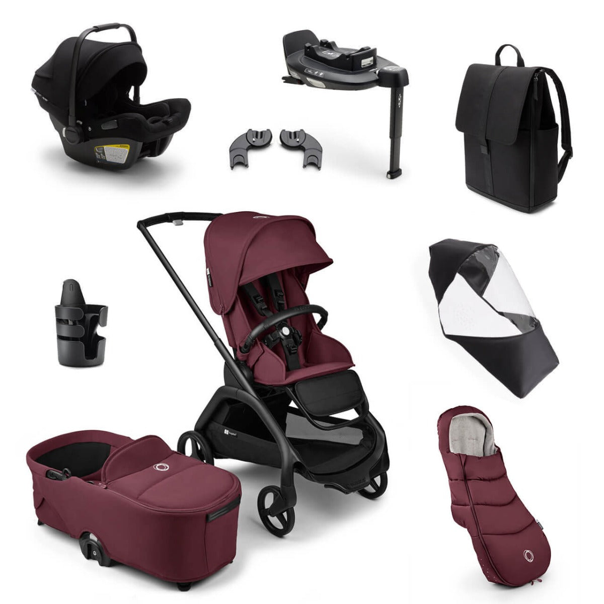 Bugaboo Dragonfly Ultimate Turtle Air 360 Travel System Bundle - Black/Dark Cherry