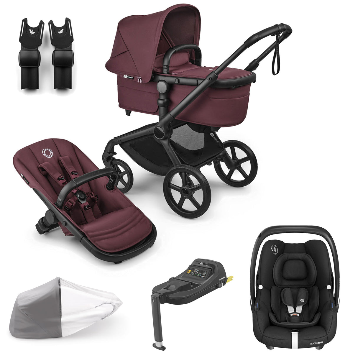 Bugaboo Fox 5 Renew with Maxi-Cosi Cabriofix iSize Travel System Bundle - Dark Cherry