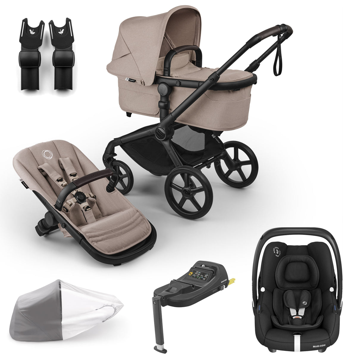 Bugaboo Fox 5 Renew with Maxi-Cosi Cabriofix iSize Travel System Bundle - Desert Taupe Melange