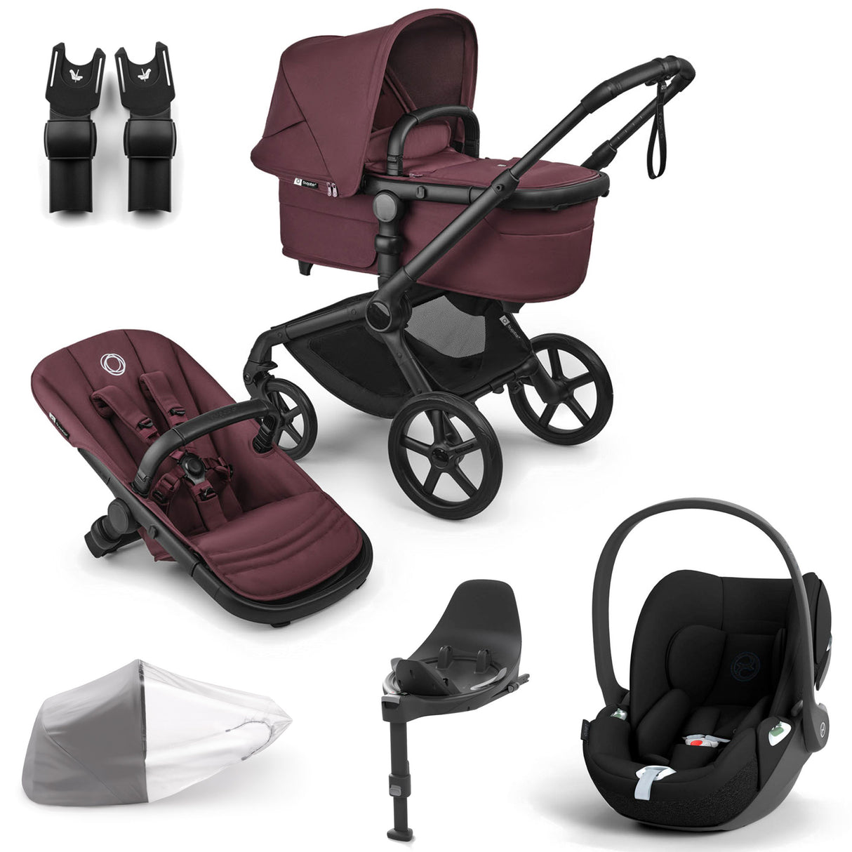 Bugaboo Fox 5 Renew with Cybex Cloud T Travel System Bundle - Dark Cherry