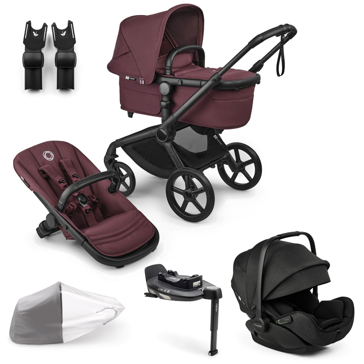 Bugaboo Fox 5 Renew with Otter 360 Travel System Bundle - Dark Cherry