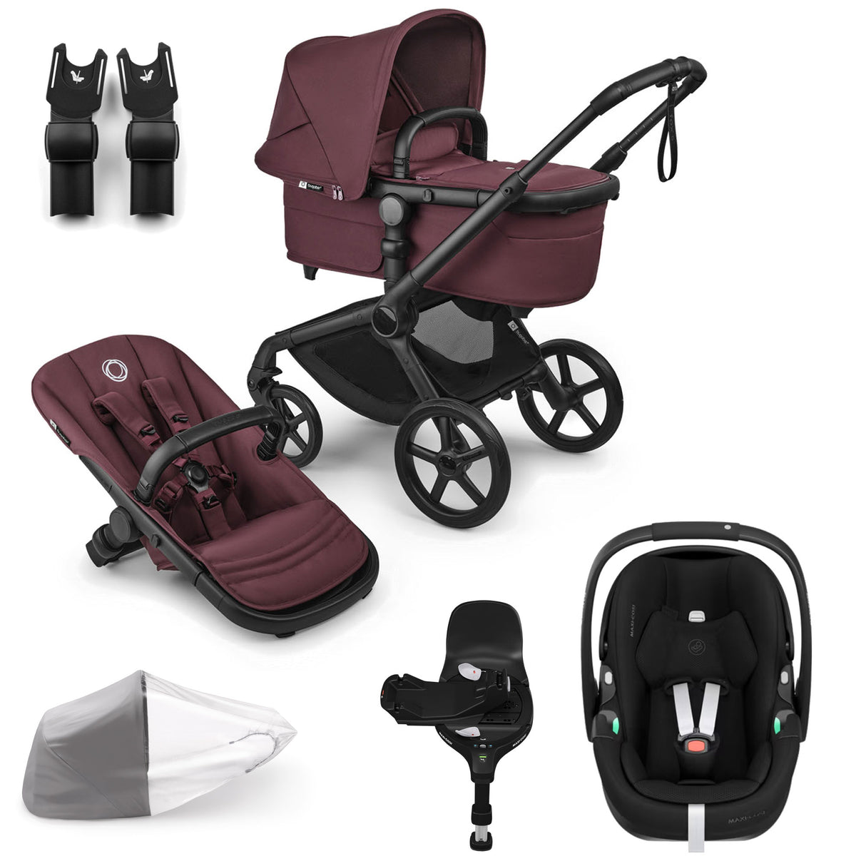 Bugaboo Fox 5 Renew with Maxi-Cosi Pebble 360 Pro2 Travel System Bundle - Dark Cherry