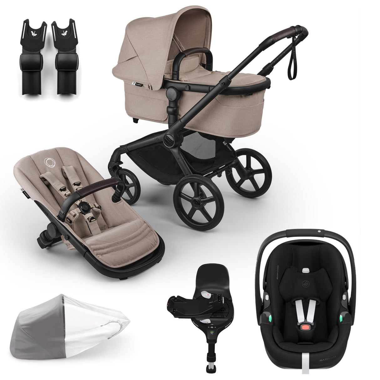 Bugaboo Fox 5 Renew with Maxi-Cosi Pebble 360 Pro2 Travel System Bundle - Desert Taupe Melange