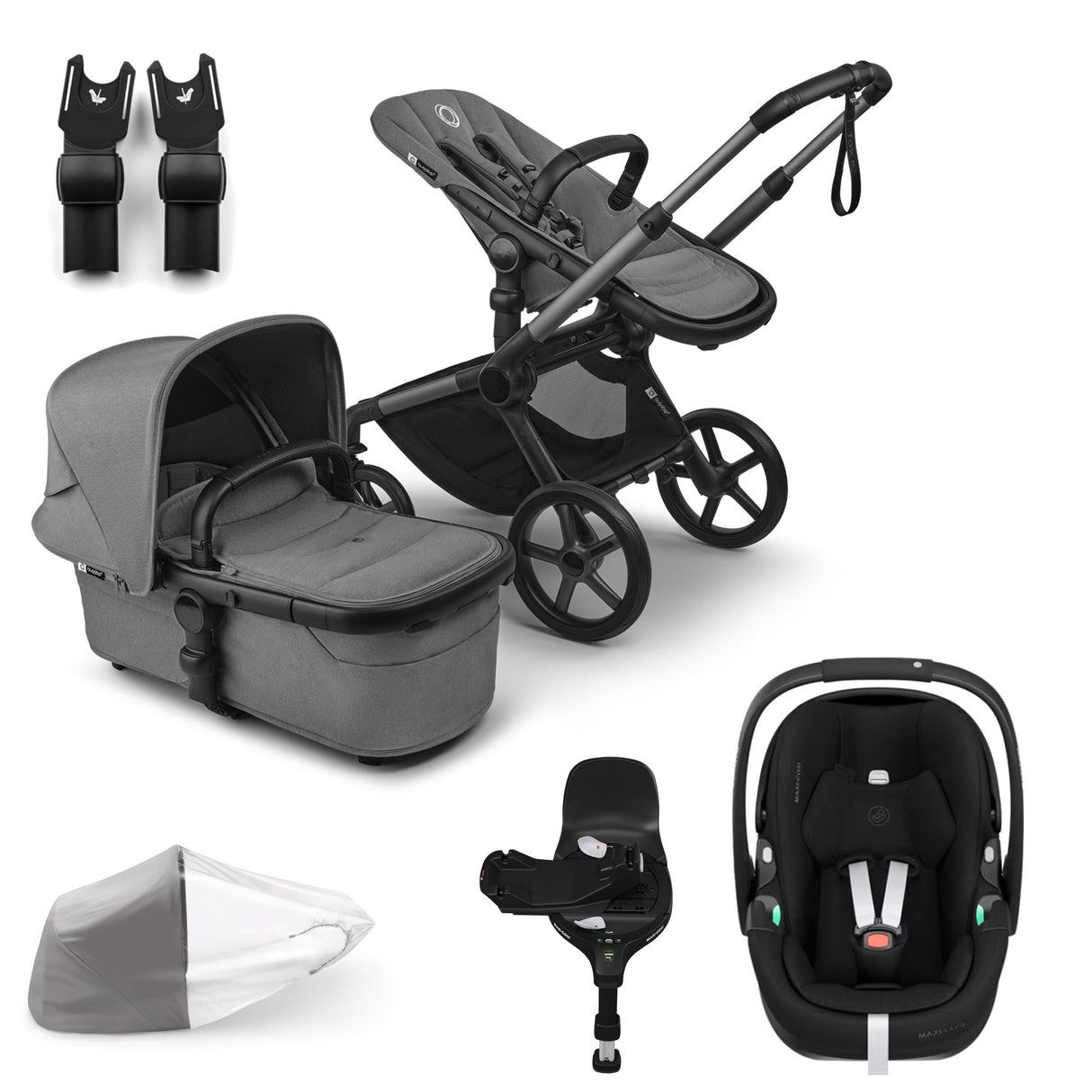 Bugaboo Fox 5 Renew with Maxi-Cosi Pebble 360 Pro2 Travel System Bundle - Moon Grey