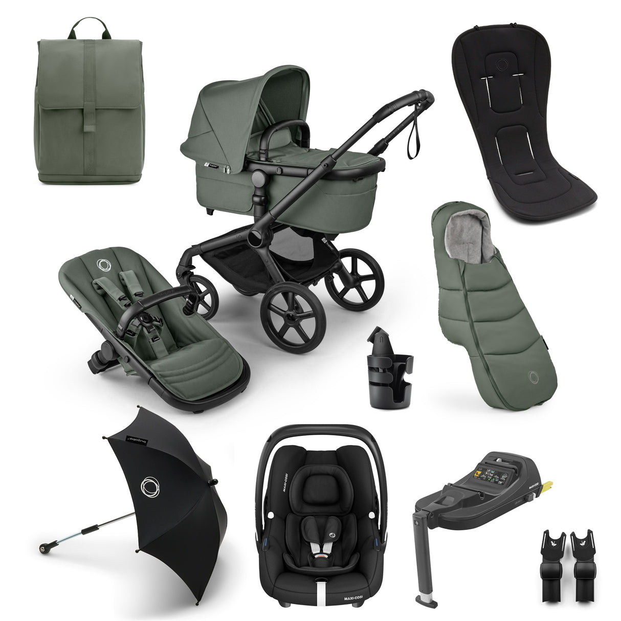 Bugaboo Fox 5 Renew Ultimate Maxi-Cosi Cabriofix iSize Travel System Bundle - Forest Green