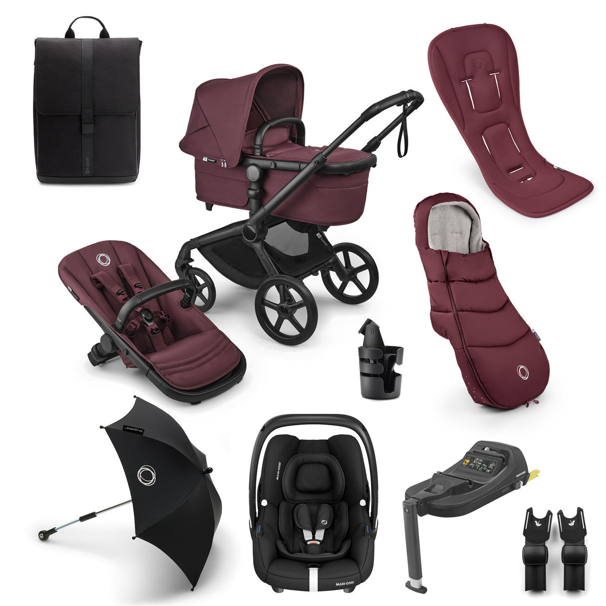 Bugaboo Fox 5 Renew Ultimate Maxi-Cosi Cabriofix iSize Travel System Bundle - Dark Cherry