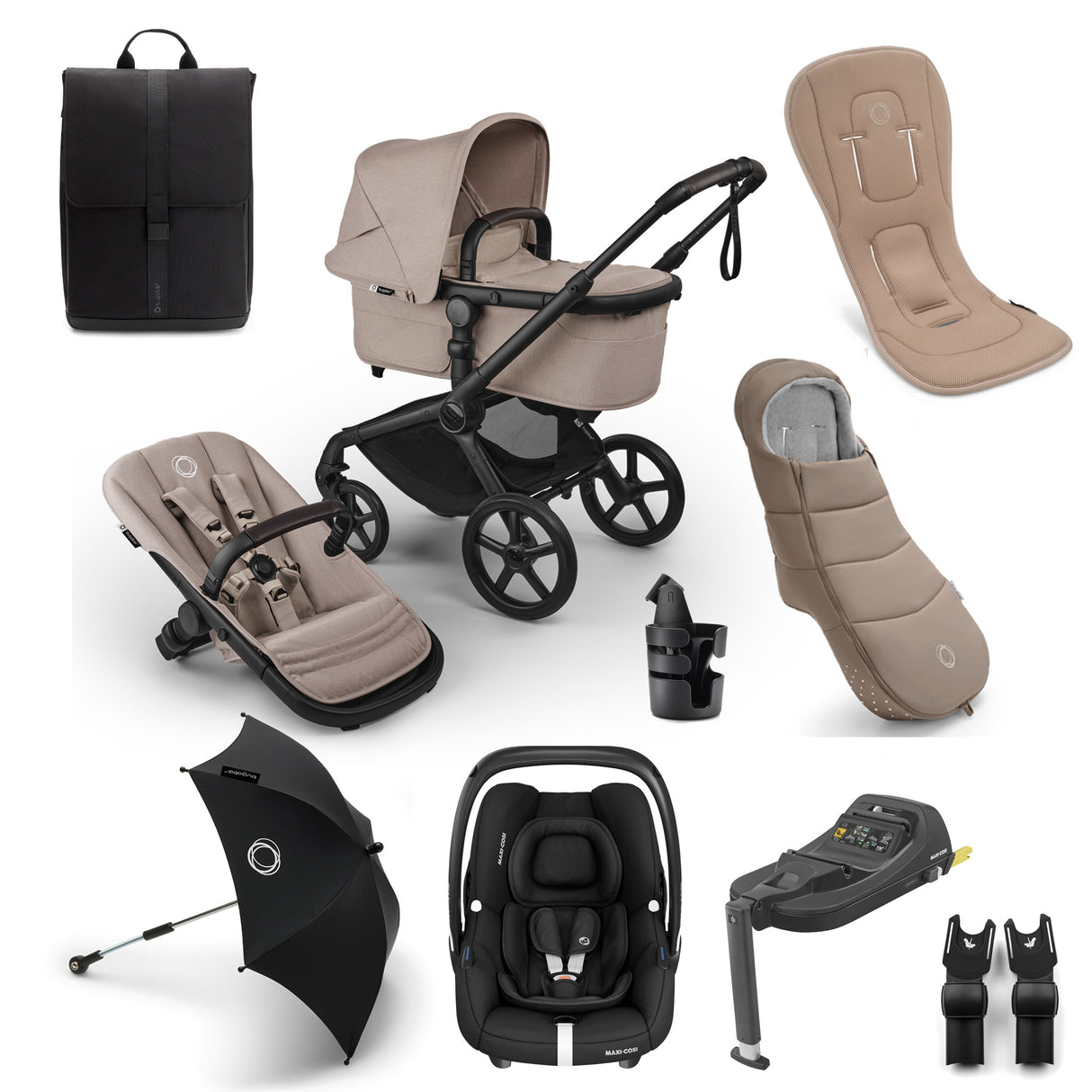 Bugaboo Fox 5 Renew Ultimate Maxi-Cosi Cabriofix iSize Travel System Bundle - Desert Taupe Melange