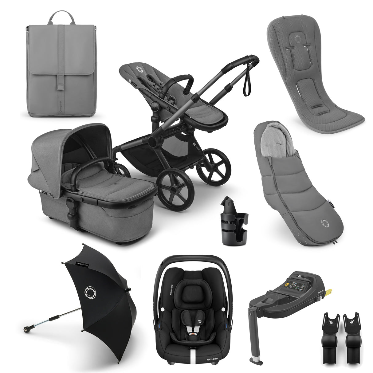 Bugaboo Fox 5 Renew Ultimate Maxi-Cosi Cabriofix iSize Travel System Bundle - Moon Grey