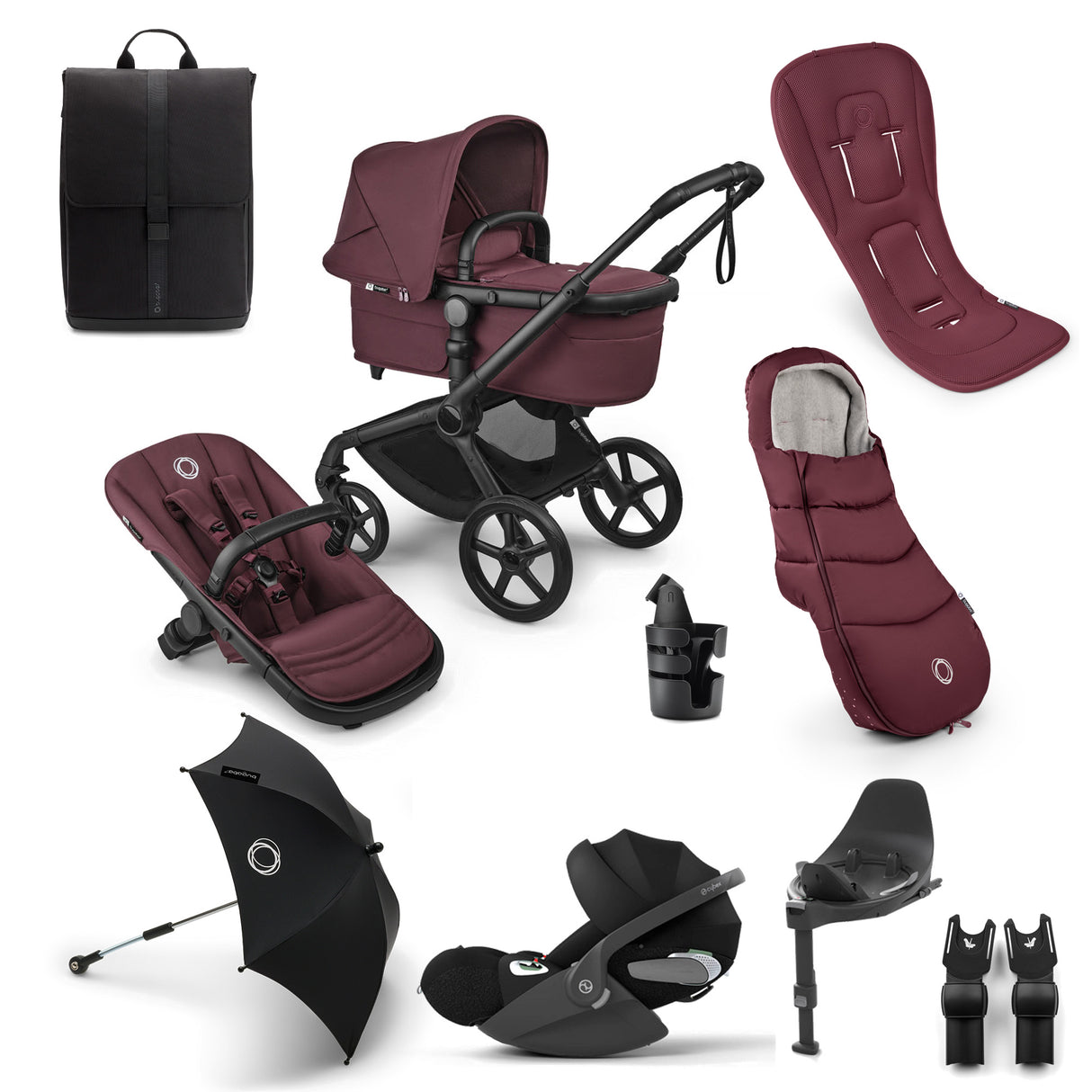 Bugaboo Fox 5 Renew Ultimate Cybex Cloud T Travel System Bundle - Dark Cherry