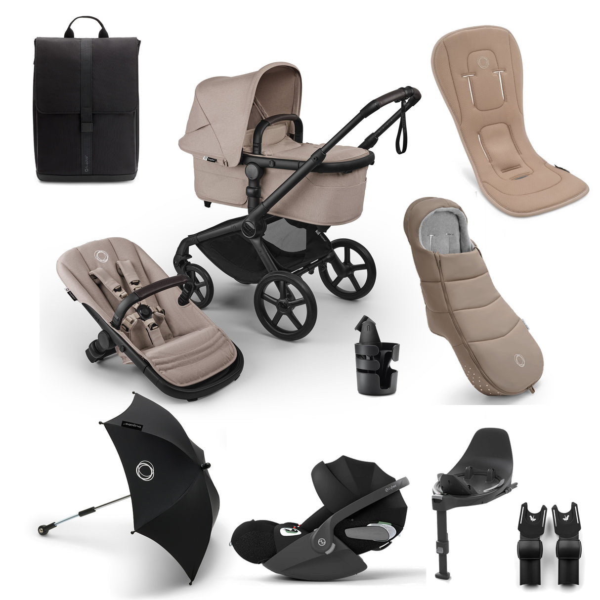 Bugaboo Fox 5 Renew Ultimate Cybex Cloud T Travel System Bundle - Desert Taupe Melange