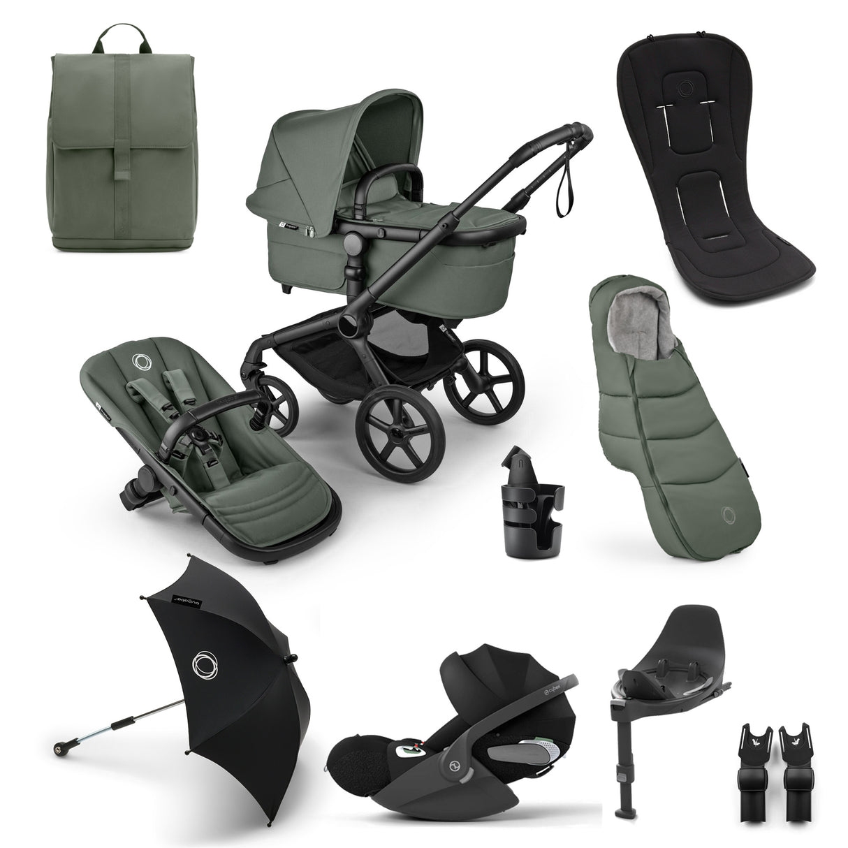 Bugaboo Fox 5 Renew Ultimate Cybex Cloud T Travel System Bundle - Forest Green