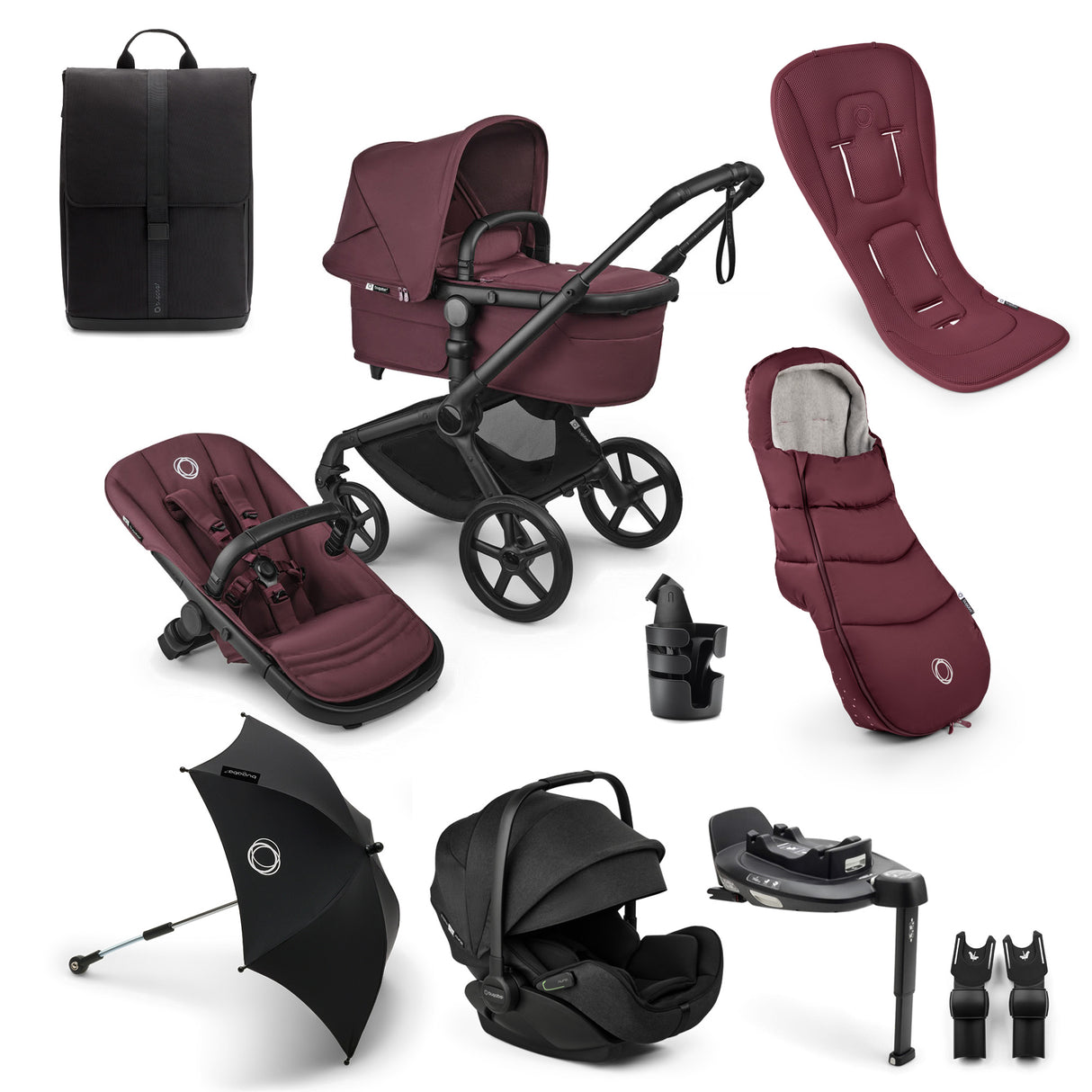 Bugaboo Fox 5 Renew Ultimate Otter 360 Travel System Bundle - Dark Cherry