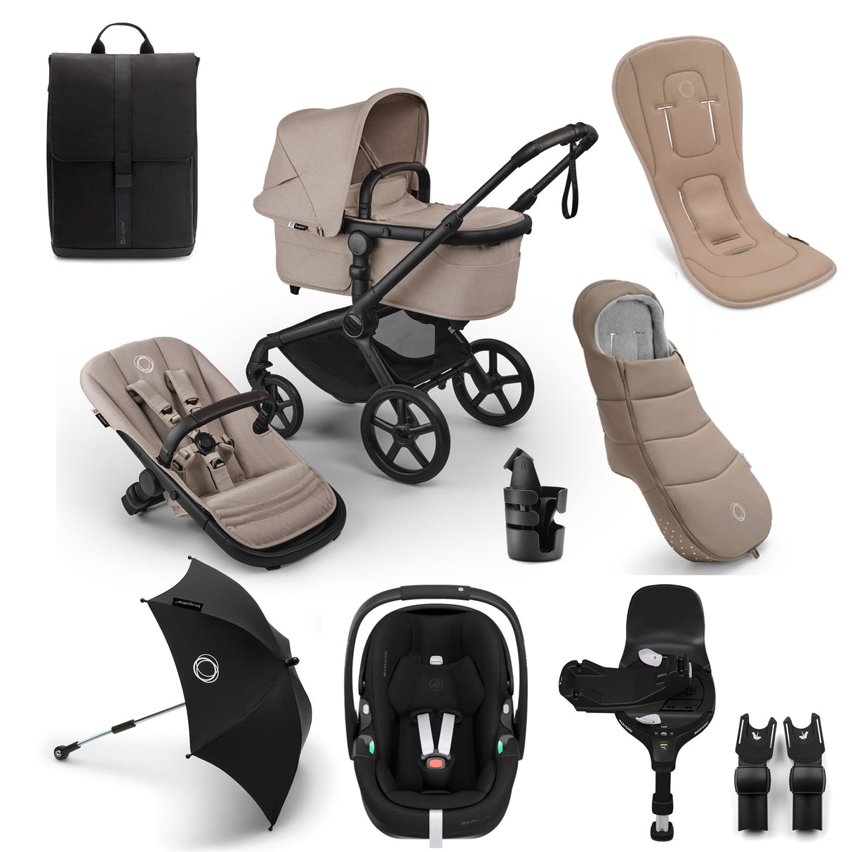 Bugaboo Fox 5 Renew Ultimate Maxi-Cosi Pebble 360 Pro2 Travel System Bundle - Desert Taupe Melange