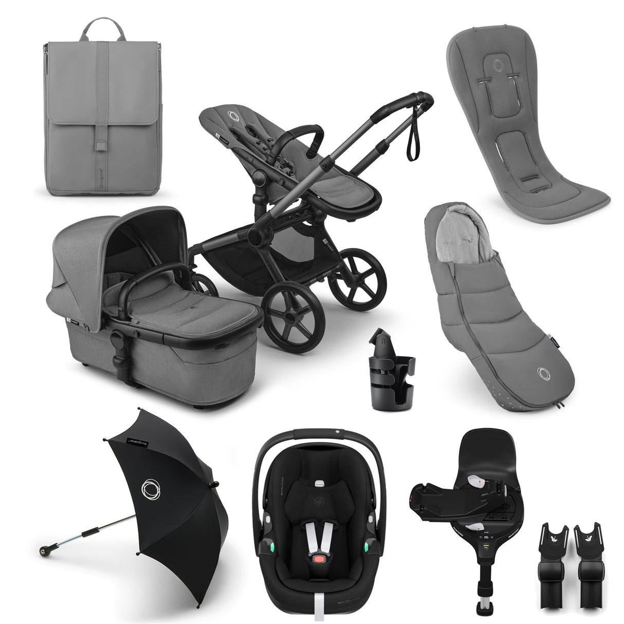 Bugaboo Fox 5 Renew Ultimate Maxi-Cosi Pebble 360 Pro2 Travel System Bundle - Moon Grey