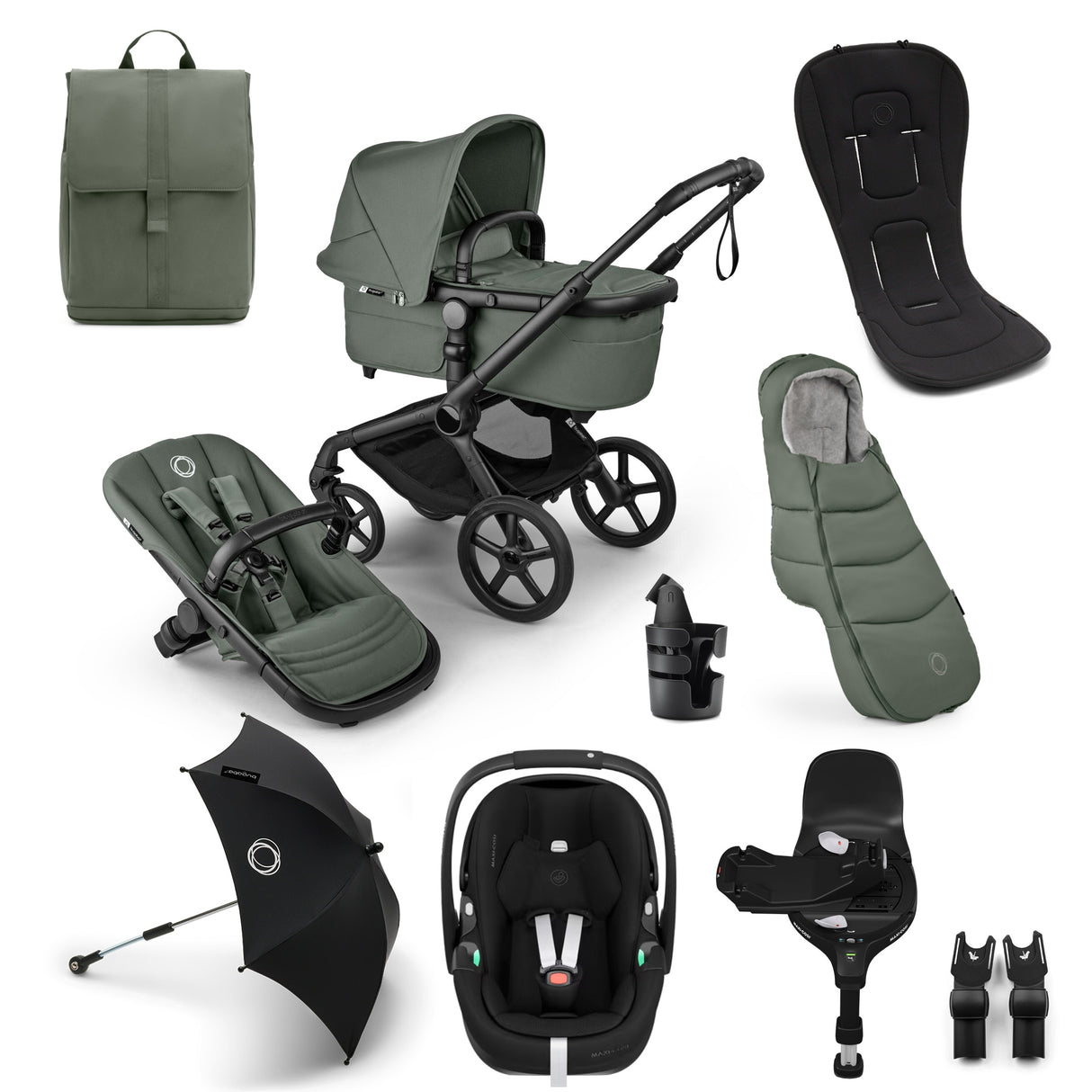 Bugaboo Fox 5 Renew Ultimate Maxi-Cosi Pebble 360 Pro2 Travel System Bundle - Forest Green